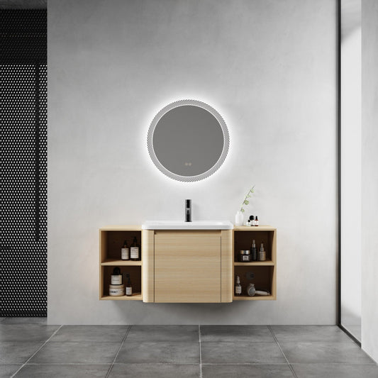 48'' Wall - Mounted Bathroom Vanity with White Ceramic Sink and 2 - Storage Shelves & 1 - Soft - Close Door, KD - Packing, Plywood, American White Oak - 1st Choice Furniture Direct