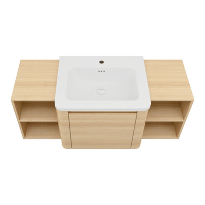 48'' Wall - Mounted Bathroom Vanity with White Ceramic Sink and 2 - Storage Shelves & 1 - Soft - Close Door, KD - Packing, Plywood, American White Oak - 1st Choice Furniture Direct