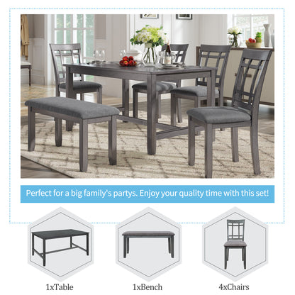 1st Choice 6 Piece Wooden Gray Dining Table Set Farmhouse Rustic Style