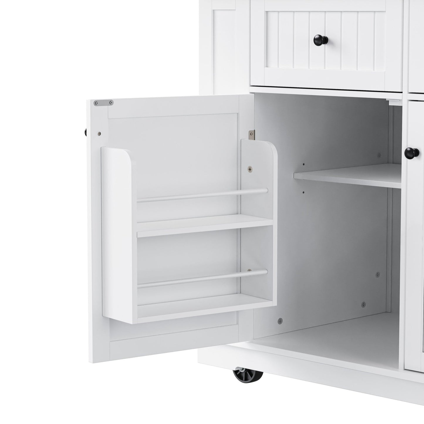 48inch Kitchen Island with 2 Bar Stools, Power Outlet, Door Internal Storage Rack, Kitchen Storage Cart on 5 Wheels with Drop Leaf, 5 Side Racks, 2 Drawers,White (Old SKU N707S000015W)(Three Packages) - 1st Choice Furniture Direct