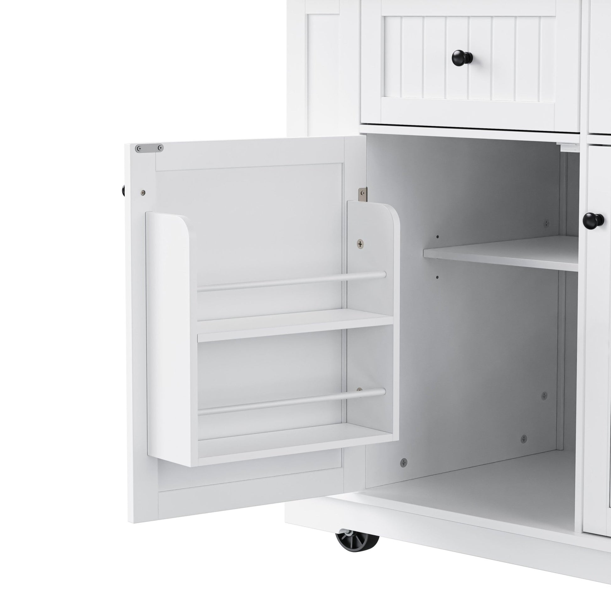 48inch Kitchen Island with 2 Bar Stools, Power Outlet, Door Internal Storage Rack, Kitchen Storage Cart on 5 Wheels with Drop Leaf, 5 Side Racks, 2 Drawers,White (Old SKU N707S000015W)(Three Packages) - 1st Choice Furniture Direct