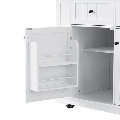 48inch Kitchen Island with 2 Bar Stools, Power Outlet, Door Internal Storage Rack, Kitchen Storage Cart on 5 Wheels with Drop Leaf, 5 Side Racks, 2 Drawers,White (Old SKU N707S000015W)(Three Packages) - 1st Choice Furniture Direct