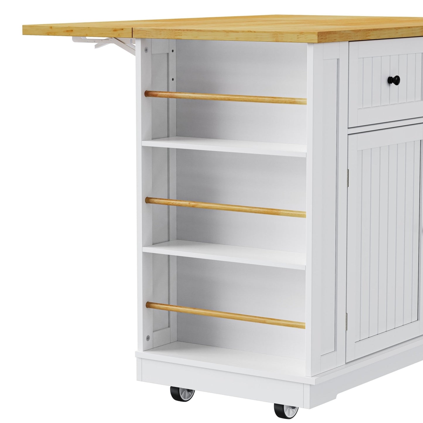 48inch Kitchen Island with 2 Bar Stools, Power Outlet, Door Internal Storage Rack, Kitchen Storage Cart on 5 Wheels with Drop Leaf, 5 Side Racks, 2 Drawers,White (Old SKU N707S000015W)(Three Packages) - 1st Choice Furniture Direct
