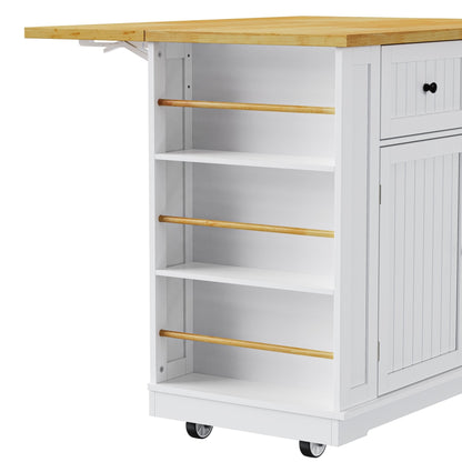 48inch Kitchen Island with 2 Bar Stools, Power Outlet, Door Internal Storage Rack, Kitchen Storage Cart on 5 Wheels with Drop Leaf, 5 Side Racks, 2 Drawers,White (Old SKU N707S000015W)(Three Packages) - 1st Choice Furniture Direct