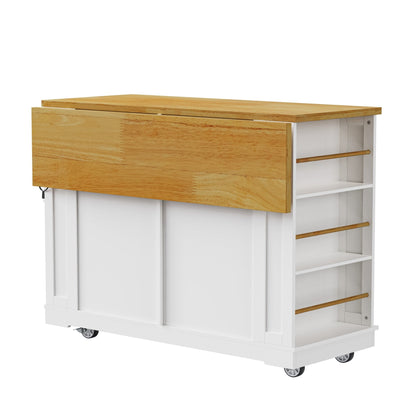 48inch Kitchen Island with 2 Bar Stools, Power Outlet, Door Internal Storage Rack, Kitchen Storage Cart on 5 Wheels with Drop Leaf, 5 Side Racks, 2 Drawers,White (Old SKU N707S000015W)(Three Packages) - 1st Choice Furniture Direct
