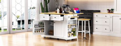 48inch Kitchen Island with 2 Bar Stools, Power Outlet, Door Internal Storage Rack, Kitchen Storage Cart on 5 Wheels with Drop Leaf, 5 Side Racks, 2 Drawers,White (Old SKU N707S000015W)(Three Packages) - 1st Choice Furniture Direct