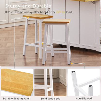 48inch Kitchen Island with 2 Bar Stools, Power Outlet, Door Internal Storage Rack, Kitchen Storage Cart on 5 Wheels with Drop Leaf, 5 Side Racks, 2 Drawers,White (Old SKU N707S000015W)(Three Packages) - 1st Choice Furniture Direct