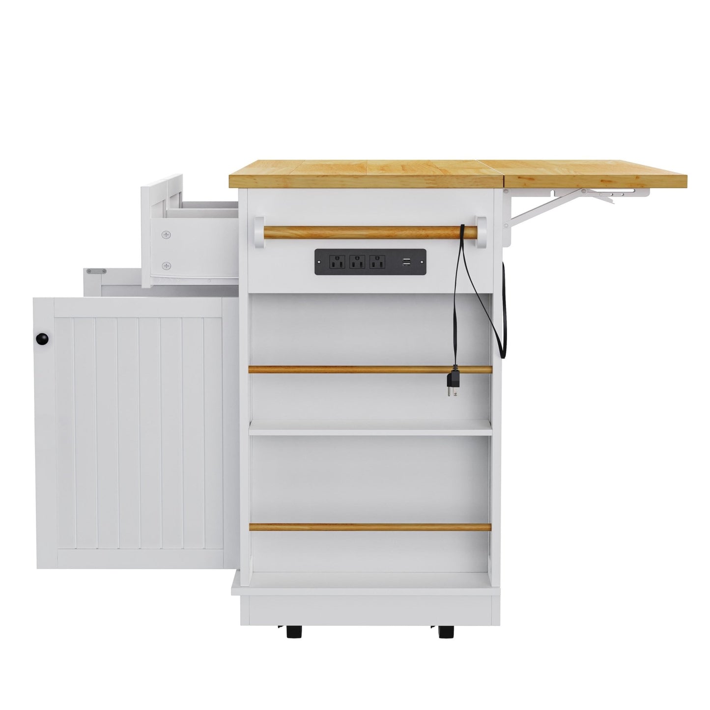 48inch Kitchen Island with 2 Bar Stools, Power Outlet, Door Internal Storage Rack, Kitchen Storage Cart on 5 Wheels with Drop Leaf, 5 Side Racks, 2 Drawers,White (Old SKU N707S000015W)(Three Packages) - 1st Choice Furniture Direct