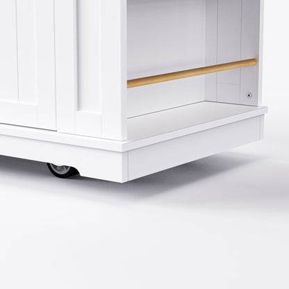 48inch Kitchen Island with 2 Bar Stools, Power Outlet, Door Internal Storage Rack, Kitchen Storage Cart on 5 Wheels with Drop Leaf, 5 Side Racks, 2 Drawers,White (Old SKU N707S000015W)(Three Packages) - 1st Choice Furniture Direct