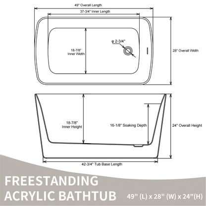 49'' Acrylic Freestanding Soaking Bathtub, Square - shape Japanese Soaking Hot Tub with Chrome Overflow and Drain, Glossy Black 24A01 - 49B - 1st Choice Furniture Direct