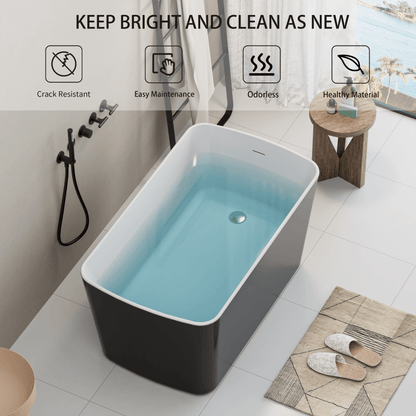 49'' Acrylic Freestanding Soaking Bathtub, Square - shape Japanese Soaking Hot Tub with Chrome Overflow and Drain, Glossy Black 24A01 - 49B - 1st Choice Furniture Direct