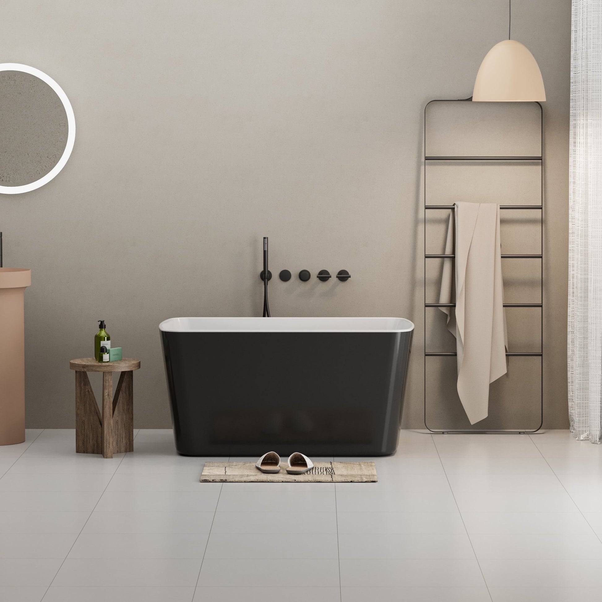 49'' Acrylic Freestanding Soaking Bathtub, Square - shape Japanese Soaking Hot Tub with Chrome Overflow and Drain, Glossy Black 24A01 - 49B - 1st Choice Furniture Direct