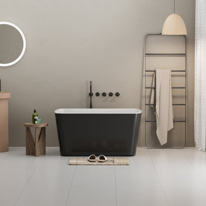 49'' Acrylic Freestanding Soaking Bathtub, Square - shape Japanese Soaking Hot Tub with Chrome Overflow and Drain, Glossy Black 24A01 - 49B - 1st Choice Furniture Direct