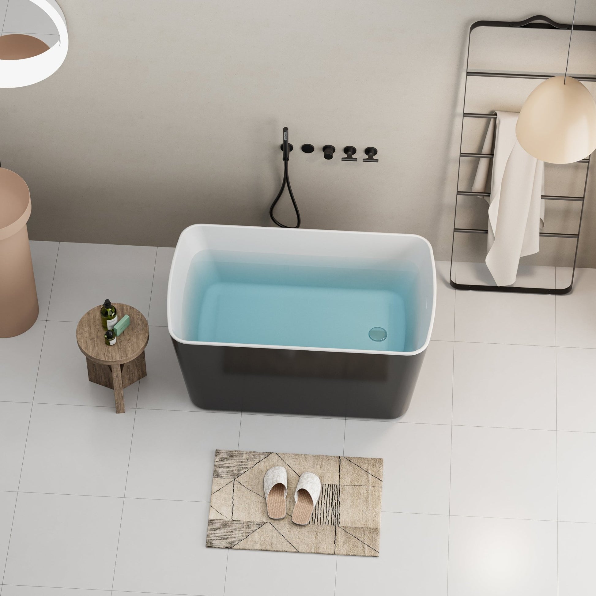 49'' Acrylic Freestanding Soaking Bathtub, Square - shape Japanese Soaking Hot Tub with Chrome Overflow and Drain, Glossy Black 24A01 - 49B - 1st Choice Furniture Direct