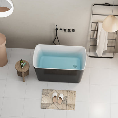 49'' Acrylic Freestanding Soaking Bathtub, Square - shape Japanese Soaking Hot Tub with Chrome Overflow and Drain, Glossy Black 24A01 - 49B - 1st Choice Furniture Direct