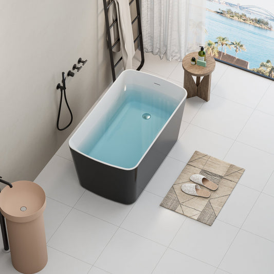 49'' Acrylic Freestanding Soaking Bathtub, Square - shape Japanese Soaking Hot Tub with Chrome Overflow and Drain, Glossy Black 24A01 - 49B - 1st Choice Furniture Direct