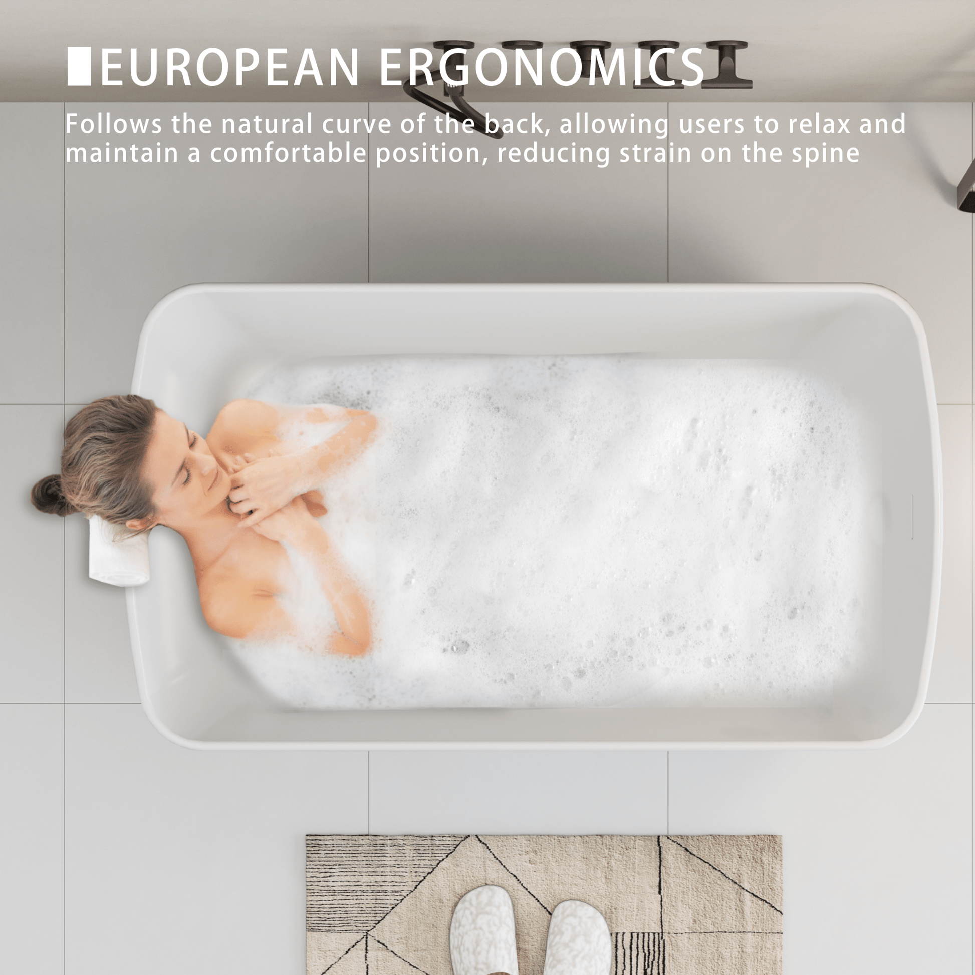49'' Acrylic Freestanding Soaking Bathtub, Square - shape Japanese Soaking Hot Tub with Chrome Overflow and Drain, Glossy Black 24A01 - 49B - 1st Choice Furniture Direct