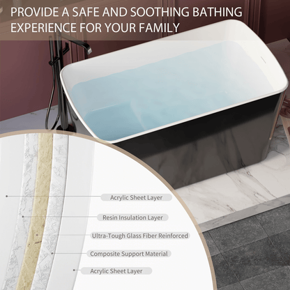 49'' x 28'' Acrylic Freestanding Soaking Bathtub, Square - shape Japanese Soaking Hot Tub, Sit - In Design with Chrome Overflow and Drain, Available for Express Delivery, Glossy Black 23AMA - 49B - 1st Choice Furniture Direct