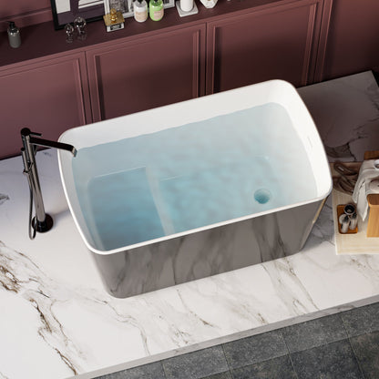 49'' x 28'' Acrylic Freestanding Soaking Bathtub, Square - shape Japanese Soaking Hot Tub, Sit - In Design with Chrome Overflow and Drain, Available for Express Delivery, Glossy Black 23AMA - 49B - 1st Choice Furniture Direct