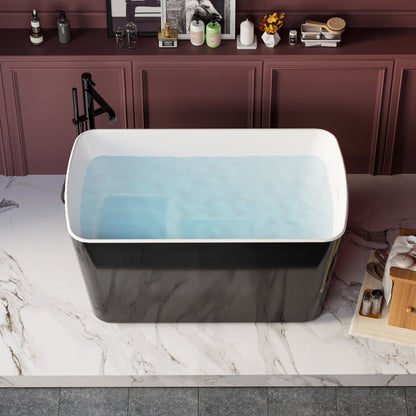 49'' x 28'' Acrylic Freestanding Soaking Bathtub, Square - shape Japanese Soaking Hot Tub, Sit - In Design with Chrome Overflow and Drain, Available for Express Delivery, Glossy Black 23AMA - 49B - 1st Choice Furniture Direct