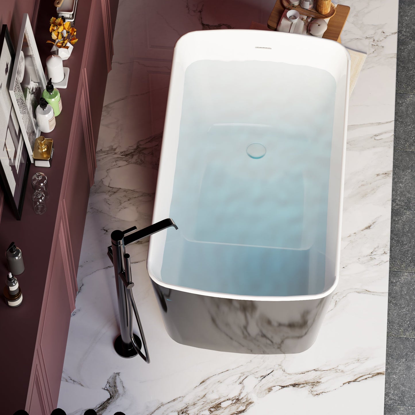 49'' x 28'' Acrylic Freestanding Soaking Bathtub, Square - shape Japanese Soaking Hot Tub, Sit - In Design with Chrome Overflow and Drain, Available for Express Delivery, Glossy Black 23AMA - 49B - 1st Choice Furniture Direct
