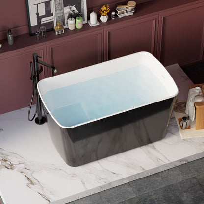 49'' x 28'' Acrylic Freestanding Soaking Bathtub, Square - shape Japanese Soaking Hot Tub, Sit - In Design with Chrome Overflow and Drain, Available for Express Delivery, Glossy Black 23AMA - 49B - 1st Choice Furniture Direct