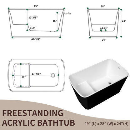 49'' x 28'' Acrylic Freestanding Soaking Bathtub, Square - shape Japanese Soaking Hot Tub, Sit - In Design with Chrome Overflow and Drain, Available for Express Delivery, Glossy Black 23AMA - 49B - 1st Choice Furniture Direct