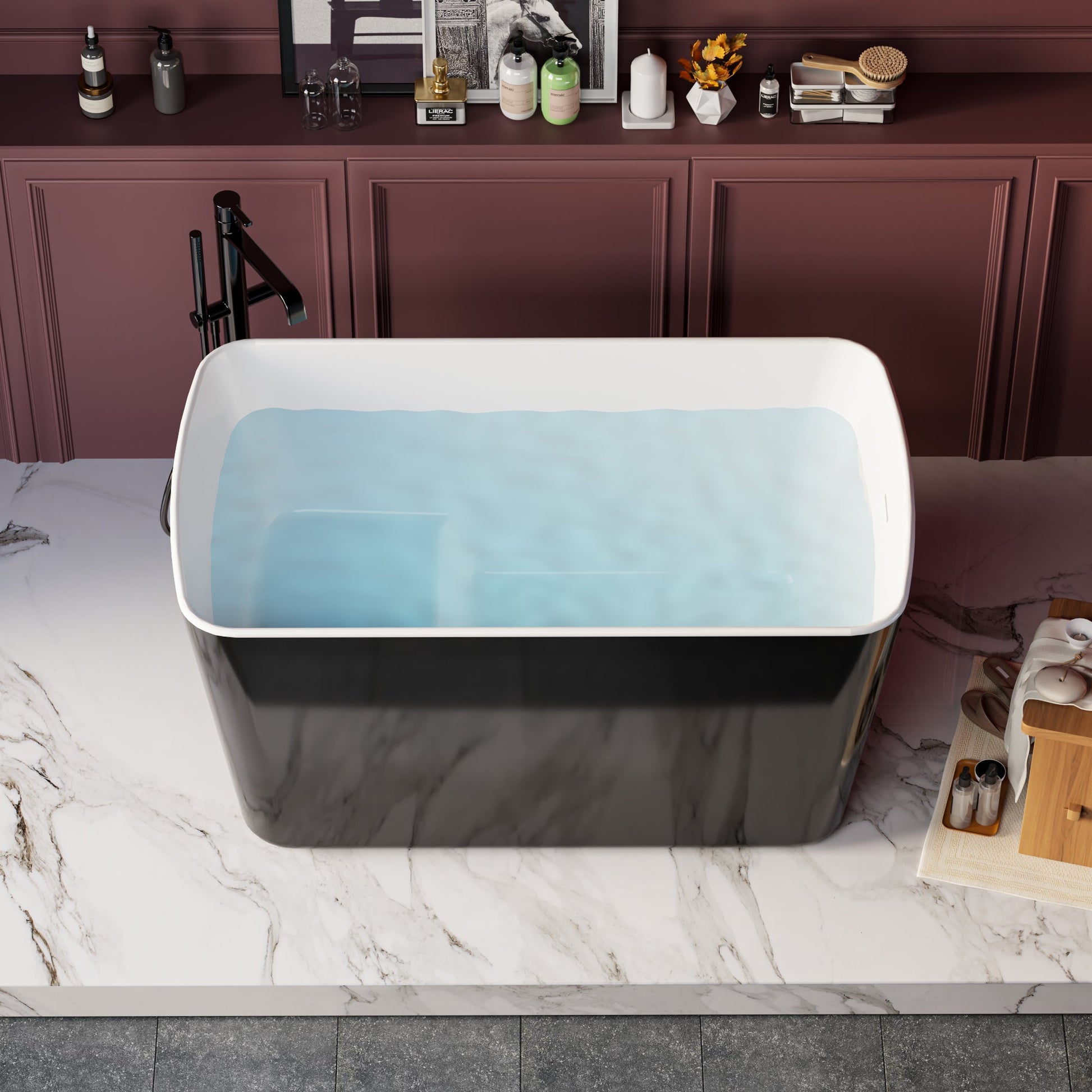 49'' x 28'' Acrylic Freestanding Soaking Bathtub, Square - shape Japanese Soaking Hot Tub, Sit - In Design with Chrome Overflow and Drain, Available for Express Delivery, Glossy Black 23AMA - 49B - 1st Choice Furniture Direct