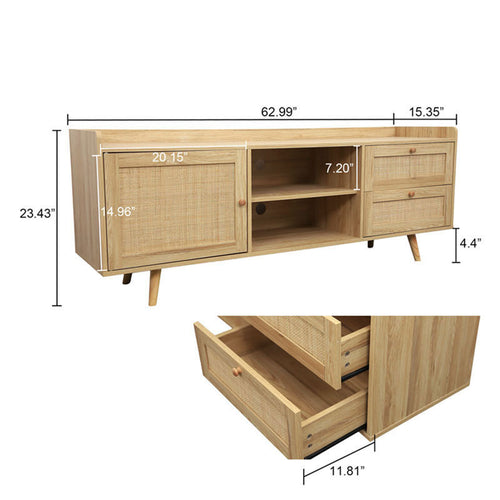 1st Choice Mid Century TV Stand with Rattan-Decorated Doors in Natural