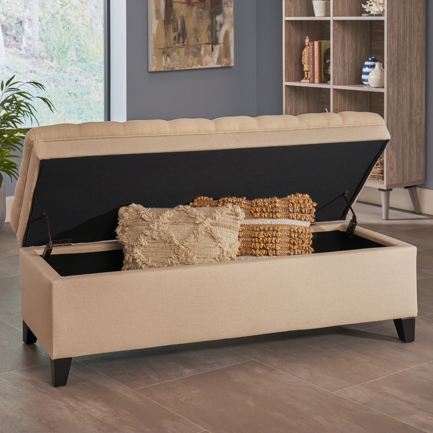 1st Choice Modern Versatile Storage Fabric Beige Ottoman Furniture