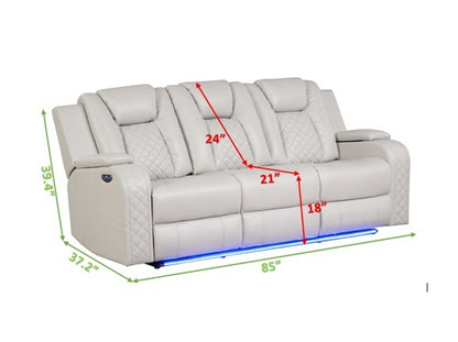 1st Choice Benz LED & Power Recliner 2 PC Made With Faux Leather in Ice