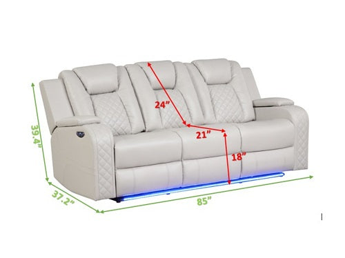 Benz LED & Power Recliner 3 PC Made With Faux Leather in Ice