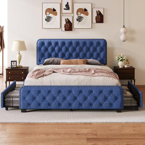 1st Choice Modern Upholstered Platform Bed Frame with Four Drawers