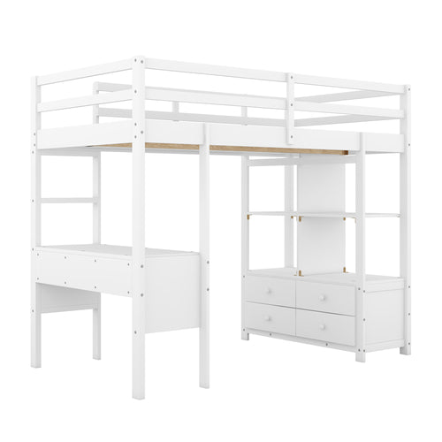 1st Choice Twin Size Loft Bed with Built-in Desk with Two Drawers in White
