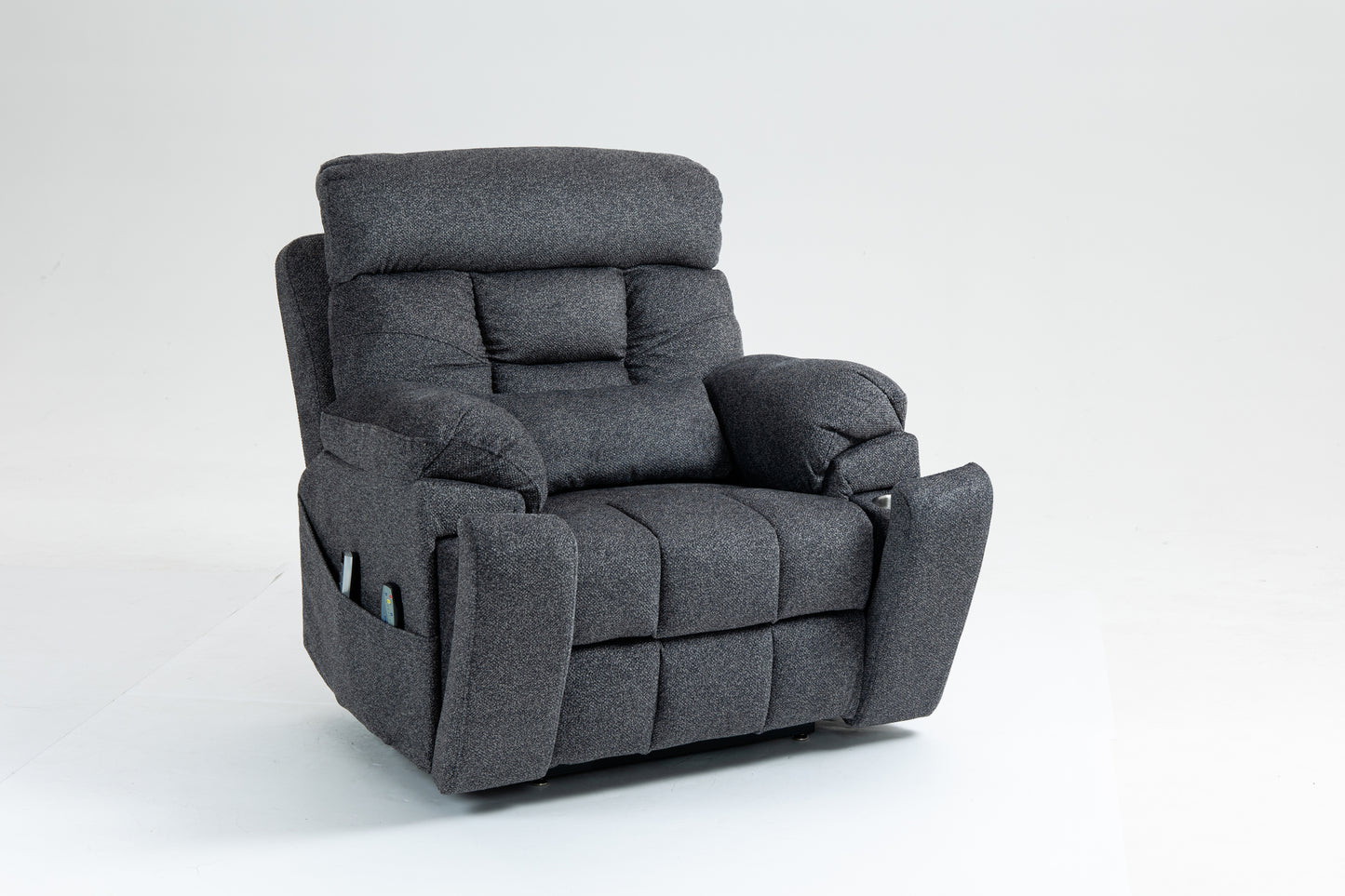 Oversized Grey Velvet Lift Recliner Chair with Heat & Massage for Big and Tall