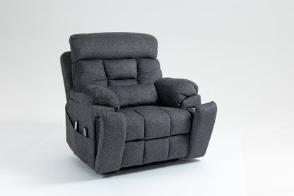 Oversized Grey Velvet Lift Recliner Chair with Heat & Massage for Big and Tall