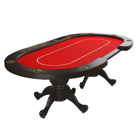 96' Oval Aura Poker Table for 10 Players Texas Holdem Poker Card with Bet Line Felt Surface Jumbo Cup Holders Red