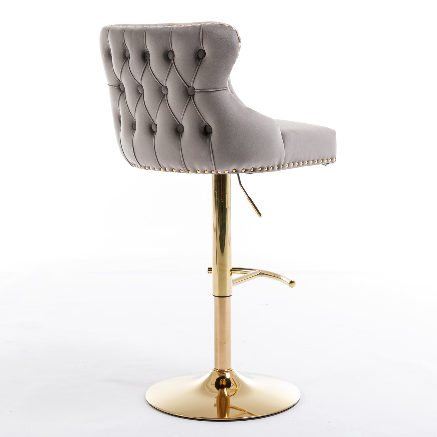 Seat Wide19.3 inches,Golden Swivel Velvet Barstools Adjusatble Seat Height from 25~33 Inch, Wing-Back Upholstered Bar Stools with Backs Comfortable Tufted for Kitchen Island or Bar,Gray,Set of 2