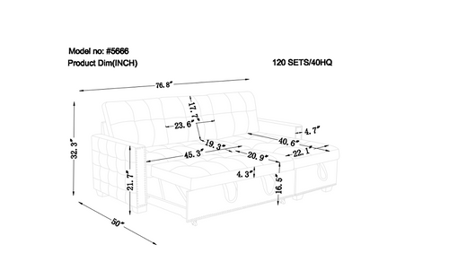 1st Choice Modern 77 Inch Reversible Sectional Storage Sleeper Sofa Bed