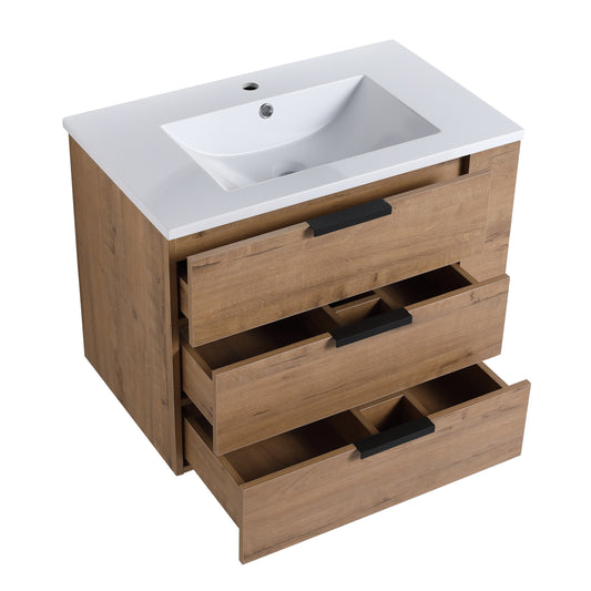 1st Choice Imitative Oak Wall-mounted Vanity With Sink and Drawer