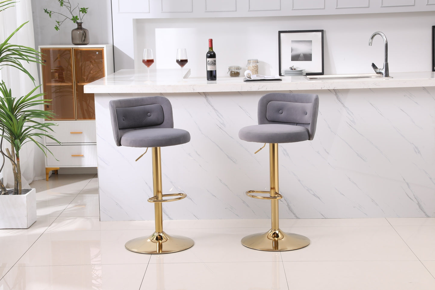 1st Choice Modern Swivel Velvet Bar Stool Counter Height - Set of 2