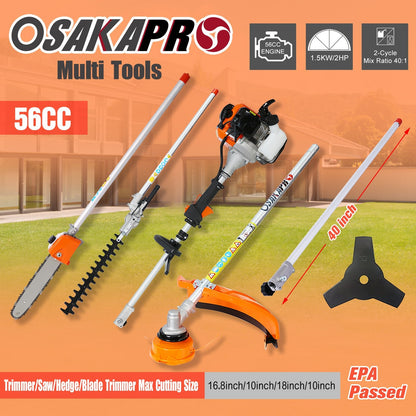 5 in 1 Multi - Functional Trimming Tool, 56CC 2 - Cycle Garden Tool System with Gas Pole Saw, Hedge Trimmer, Grass Trimmer, and Brush Cutter EPA Compliant - 1st Choice Furniture Direct