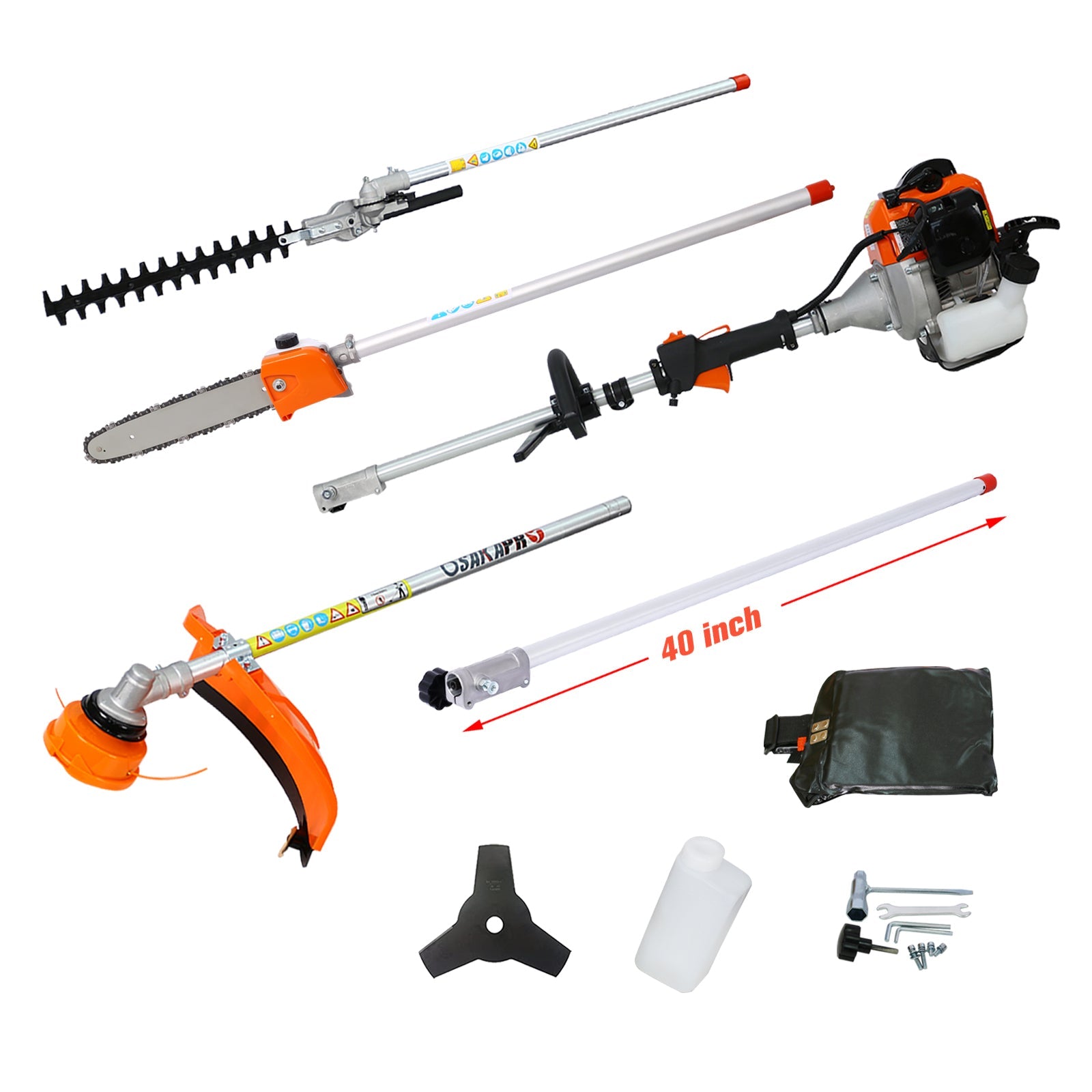 5 in 1 Multi - Functional Trimming Tool, 56CC 2 - Cycle Garden Tool System with Gas Pole Saw, Hedge Trimmer, Grass Trimmer, and Brush Cutter EPA Compliant - 1st Choice Furniture Direct