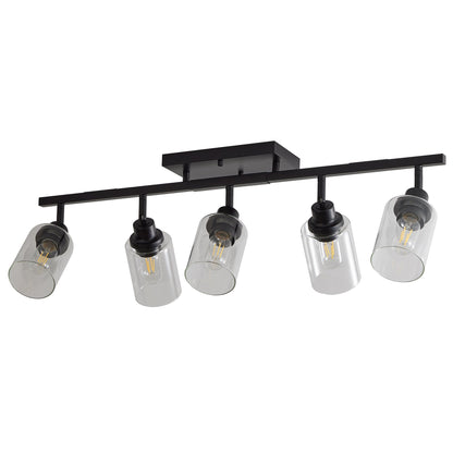 5 - Light Track Lighting Kit Black Track Lighting Fixtures Bathroom Wall Sconces Ceiling Mount Kitchen Tracking Lights, Rotatable Spotlight with Clear Glass Shade for Kitchen Shop Hallway - 1st Choice Furniture Direct