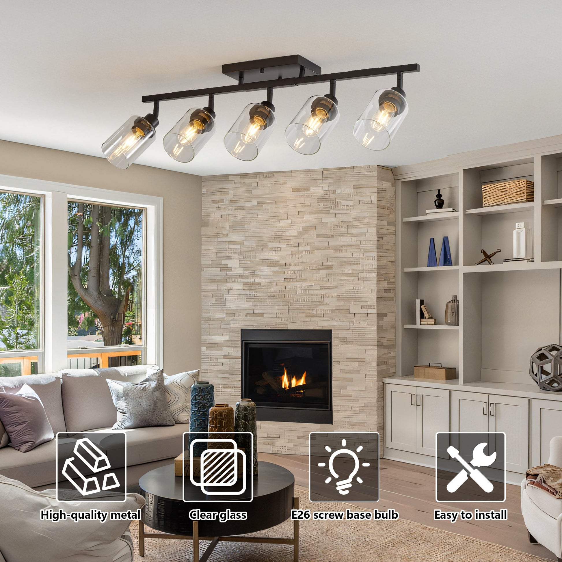 5 - Light Track Lighting Kit Black Track Lighting Fixtures Bathroom Wall Sconces Ceiling Mount Kitchen Tracking Lights, Rotatable Spotlight with Clear Glass Shade for Kitchen Shop Hallway - 1st Choice Furniture Direct