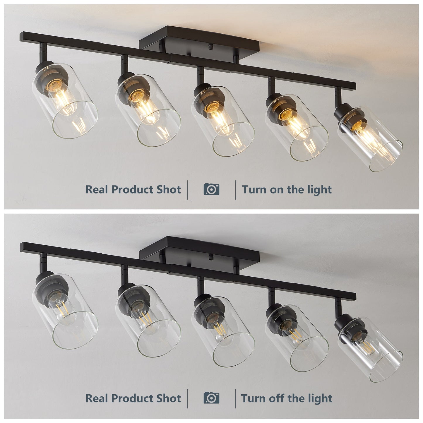 5 - Light Track Lighting Kit Black Track Lighting Fixtures Bathroom Wall Sconces Ceiling Mount Kitchen Tracking Lights, Rotatable Spotlight with Clear Glass Shade for Kitchen Shop Hallway - 1st Choice Furniture Direct