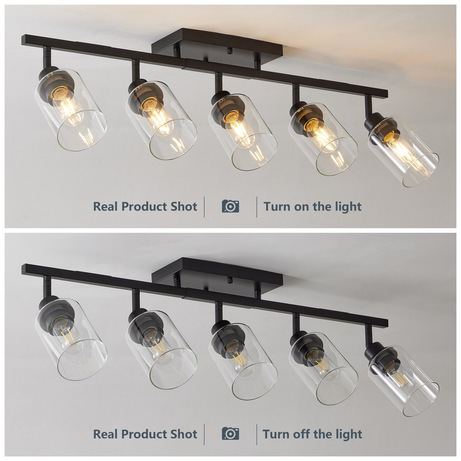 5 - Light Track Lighting Kit Black Track Lighting Fixtures Bathroom Wall Sconces Ceiling Mount Kitchen Tracking Lights, Rotatable Spotlight with Clear Glass Shade for Kitchen Shop Hallway - 1st Choice Furniture Direct