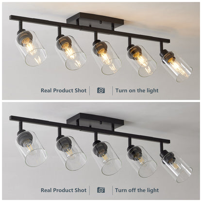 5 - Light Track Lighting Kit Black Track Lighting Fixtures Bathroom Wall Sconces Ceiling Mount Kitchen Tracking Lights, Rotatable Spotlight with Clear Glass Shade for Kitchen Shop Hallway - 1st Choice Furniture Direct