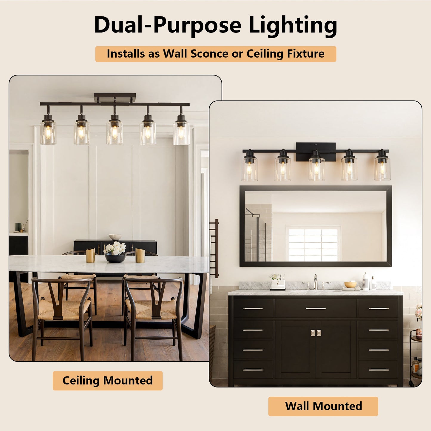 5 - Light Track Lighting Kit Black Track Lighting Fixtures Bathroom Wall Sconces Ceiling Mount Kitchen Tracking Lights, Rotatable Spotlight with Clear Glass Shade for Kitchen Shop Hallway - 1st Choice Furniture Direct