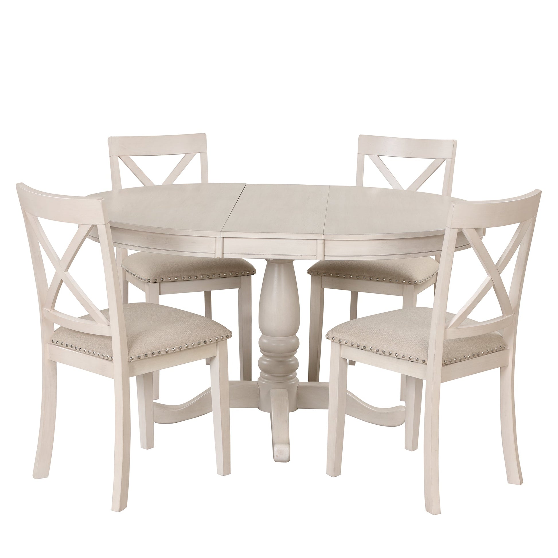 5-Piece Antique White Dining Set with Extendable Table - 1st Choice Furniture Direct
